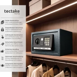 TecTake ® Elektronischer Safe, mit Doppelbolzen-Verschlusssystem, wählbarer Sicherheitscode und 2 Schlüssel zur Notöffnung, 20 x 31 x 22 cm Clearance