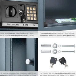 TecTake ® Elektronischer Safe, mit Doppelbolzen-Verschlusssystem, wählbarer Sicherheitscode und 2 Schlüssel zur Notöffnung, 20 x 31 x 22 cm Clearance