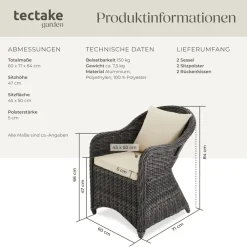 ® 2er Set Aluminium Rattansessel, wetterfest und UV-beständig, pflegeleicht, kein Aufbau ^ TecTake Clearance