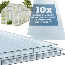 TecTake ® 10er Set Doppelstegplatten, 7,32 m² Gesamtfläche, individuell zuschneidbar, wärmedämmend, temperaturresistent, 121 x 60,5 x 0,6 cm je Platte Outlet