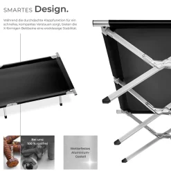 TecTake ® 2er Set Feldbett, mit Aluminiumgestell, Belastbarkeit 150 kg, 190 x 70 x 45 cm schwarz