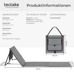 ® 2er Set Strandmatte, stufenlos verstellbare Rückenlehne, pulverbeschichtetes Stahlgestell, ultraleicht, inkl. Aufbewahrungstasche ^ TecTake Clearance