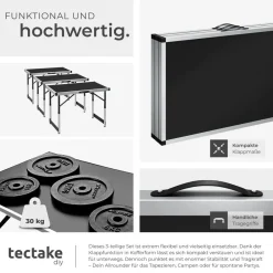 ® 3er Set Tapeziertisch, klappbar, mit Kantenschutz und Tragegriff, 300 x 60 x 73 - 94 cm ^ TecTake Outlet