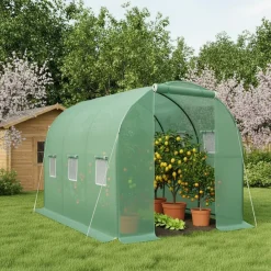 TecTake ® Foliengewächshaus, 11,4 m³, in Tunnelform mit 6 Fenstern, Reißverschlussöffnung, 343 x 200 x 200 cm Discount