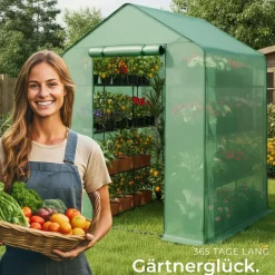 ® Foliengewächshaus, 3,6 m³, mit 16 Regalebenen, UV-beständig, 143 x 143 x 195 cm ^ TecTake Clearance