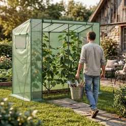 TecTake ® Foliengewächshaus, wetterfest und UV-beständig, überstehende Folie, doppelt vernähter Rand, 200 x 77 x 170 cm, inklusive Befestigungsmaterial grün Outlet