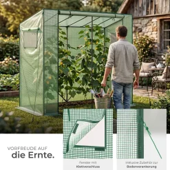 TecTake ® Foliengewächshaus, wetterfest und UV-beständig, überstehende Folie, doppelt vernähter Rand, 200 x 77 x 170 cm, inklusive Befestigungsmaterial grün Outlet