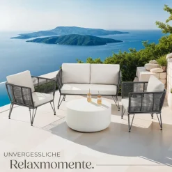 ® Garten-Loungeset, Polyrattan im Rope-Design, abnehmbare Polyesterbezüge, höhenverstellbare Füße ^ TecTake Online