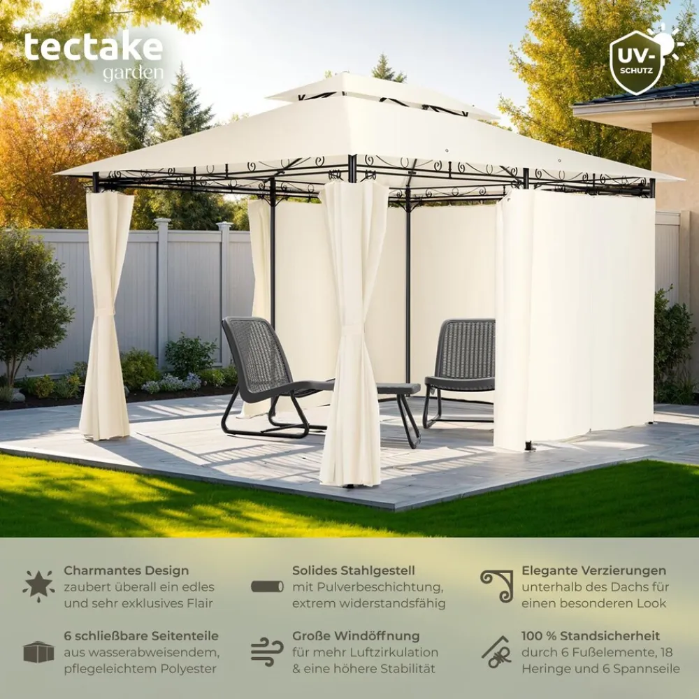 ® Gartenpavillon, 4 x 3 m, Doppeldachsystem, inklusive Spannseilen und Heringen ^ TecTake Best