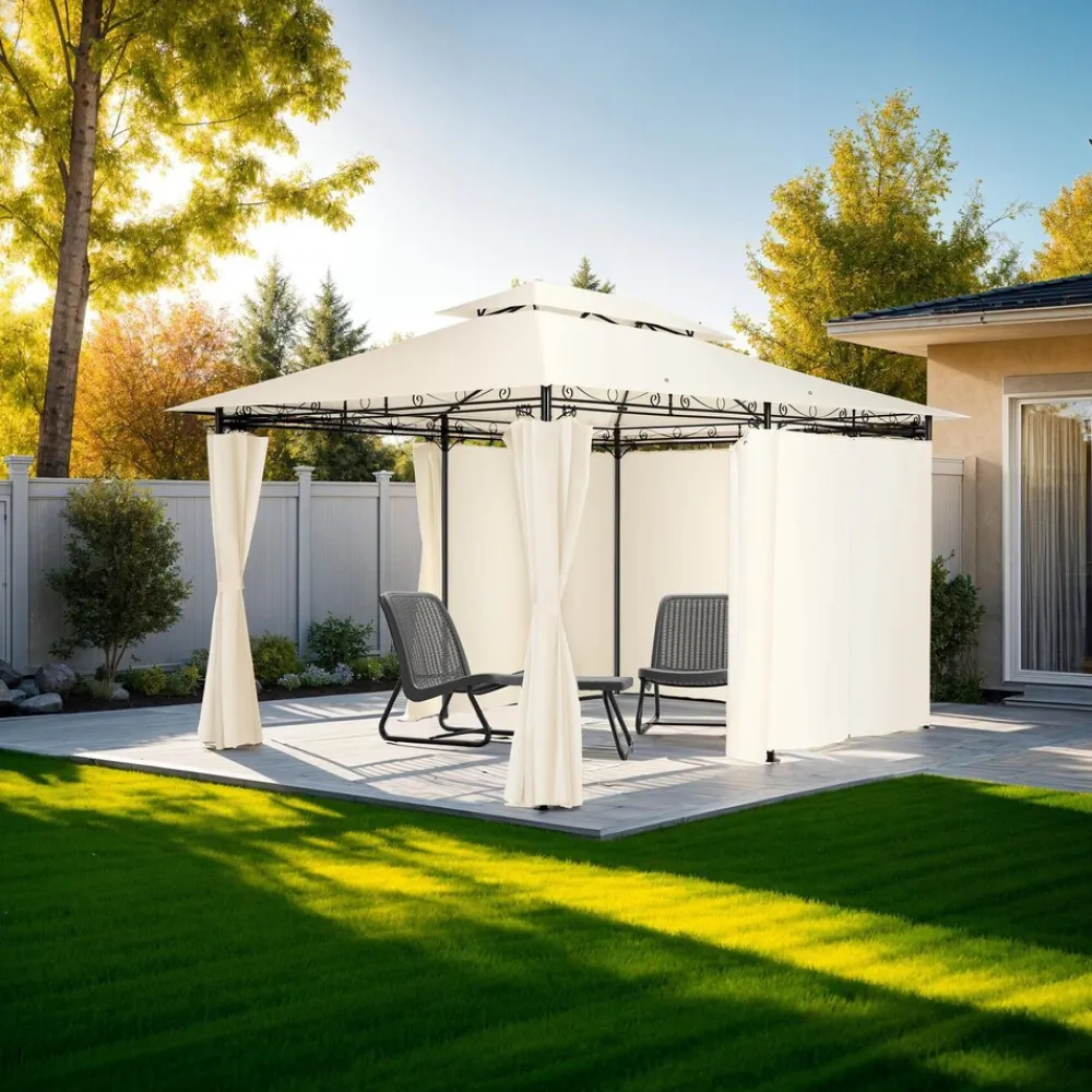 ® Gartenpavillon, 4 x 3 m, Doppeldachsystem, inklusive Spannseilen und Heringen ^ TecTake Best