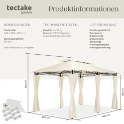 ® Gartenpavillon, 4 x 3 m, Doppeldachsystem, inklusive Spannseilen und Heringen ^ TecTake Best