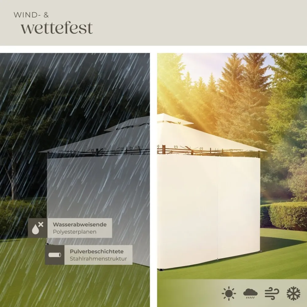 ® Gartenpavillon, 4 x 3 m, Doppeldachsystem, inklusive Spannseilen und Heringen ^ TecTake Best