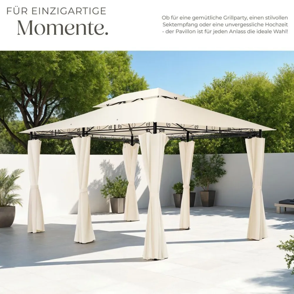 ® Gartenpavillon, 4 x 3 m, Doppeldachsystem, inklusive Spannseilen und Heringen ^ TecTake Best