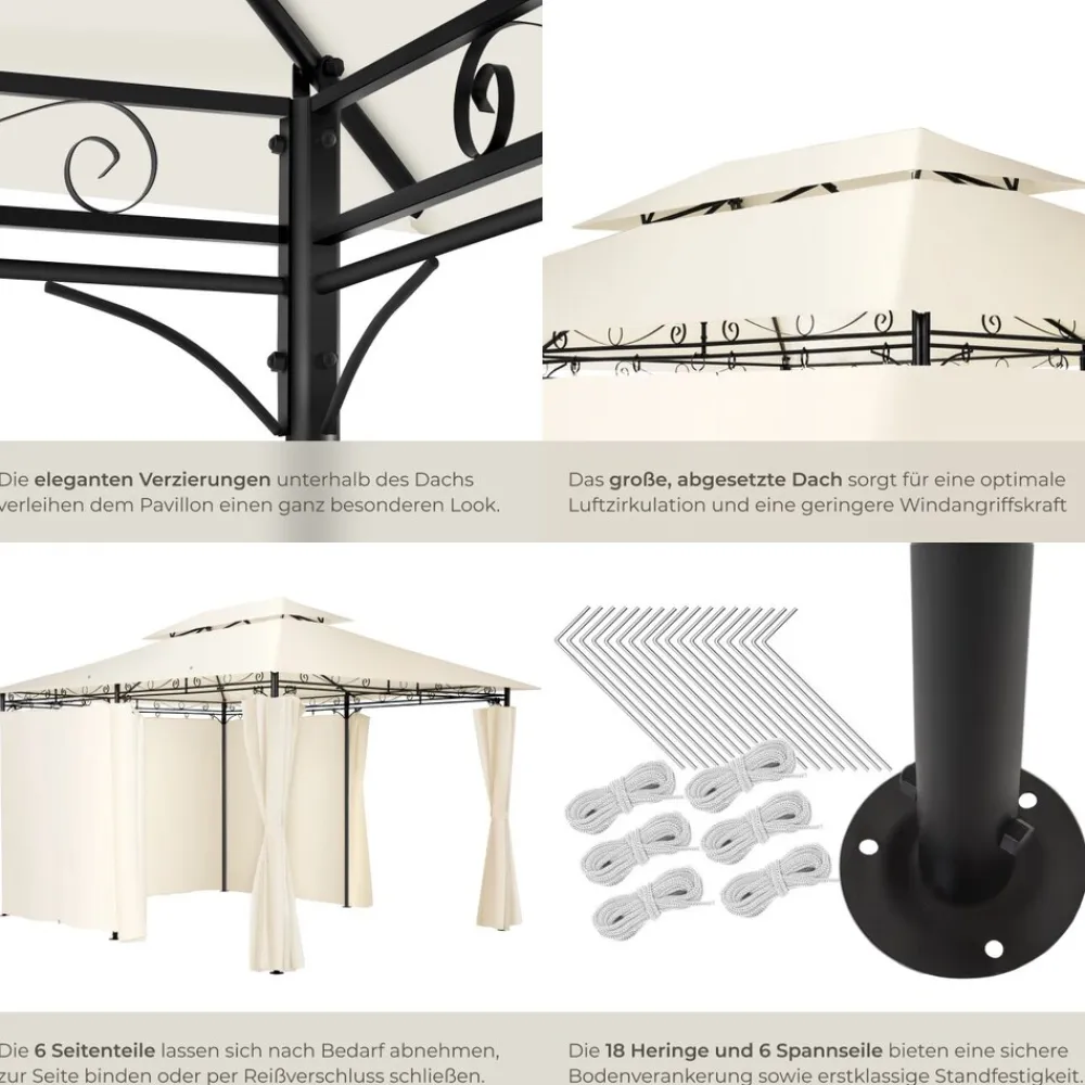 ® Gartenpavillon, 4 x 3 m, Doppeldachsystem, inklusive Spannseilen und Heringen ^ TecTake Best