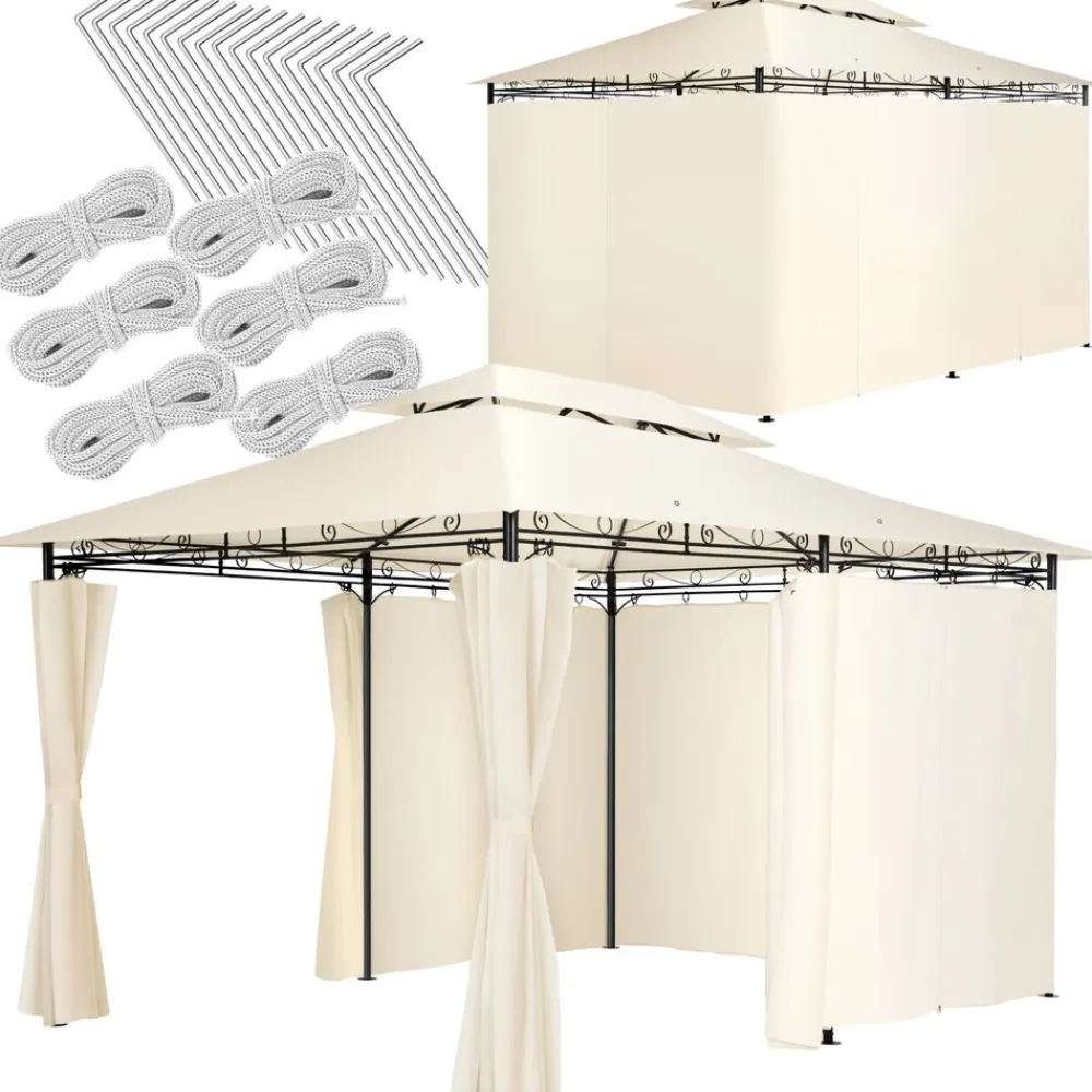 ® Gartenpavillon, 4 x 3 m, Doppeldachsystem, inklusive Spannseilen und Heringen ^ TecTake Best