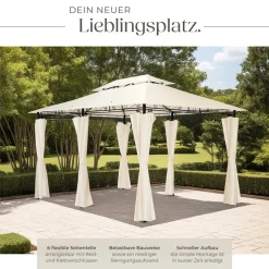 ® Gartenpavillon, 4 x 3 m, Doppeldachsystem, inklusive Spannseilen und Heringen ^ TecTake Best