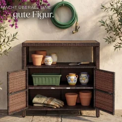 TecTake ® Gartenschrank, wetterfest und UV-beständig, starkes Magnetschloss, 110 kg Belastbarkeit, höhenverstellbare Füße, 90 x 55,5 x 87 cm braun Hot