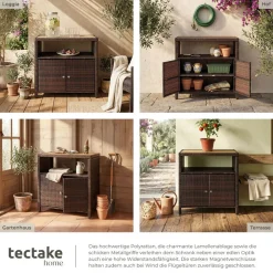 TecTake ® Gartenschrank, wetterfest und UV-beständig, starkes Magnetschloss, 110 kg Belastbarkeit, höhenverstellbare Füße, 90 x 55,5 x 87 cm braun Hot