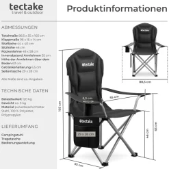 TecTake ® Gepolsterter Campingstuhl, faltbar, inkl. Tragetasche, wasserabweisendes 600D Oxford-Gewebe, 88,5 x 55 x 103 cm, Belastbarkeit 120 kg Online