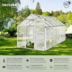 ® Gewächshaus, 11,13 m³, UV-beständig und wärmedämmend, 185 x 375 x 195 cm ^ TecTake