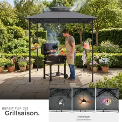 ® Grillpavillon, wetterfest mit UV-Schutz, seitliche Gitterablagen und 6 Haken, 240 x 150 x 250 cm ^ TecTake Discount