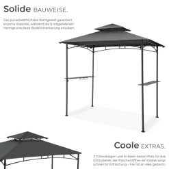 ® Grillpavillon, wetterfest mit UV-Schutz, seitliche Gitterablagen und 6 Haken, 240 x 150 x 250 cm ^ TecTake Discount