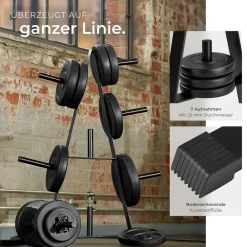 TecTake ® Hantelscheibenständer, mit 7 Aufnahmen, platzsparend, bodenschonende Kunststoffkappen, Belastbarkeit 200 kg New