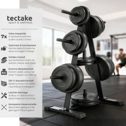 TecTake ® Hantelscheibenständer, mit 7 Aufnahmen, platzsparend, bodenschonende Kunststoffkappen, Belastbarkeit 200 kg New