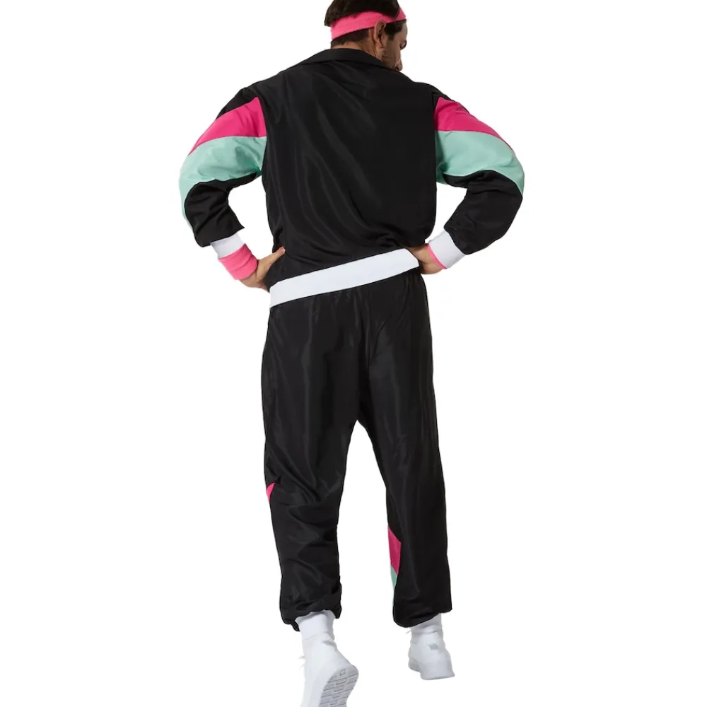 TecTake ® Herrenkostüm Retro 80er 90er Jahre Jogginganzug schwarz,S Best