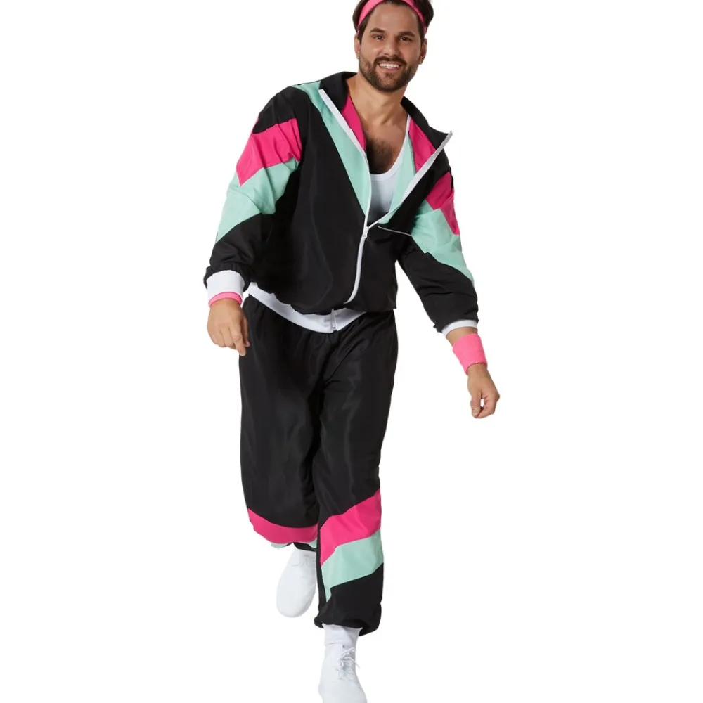 TecTake ® Herrenkostüm Retro 80er 90er Jahre Jogginganzug schwarz,S Best