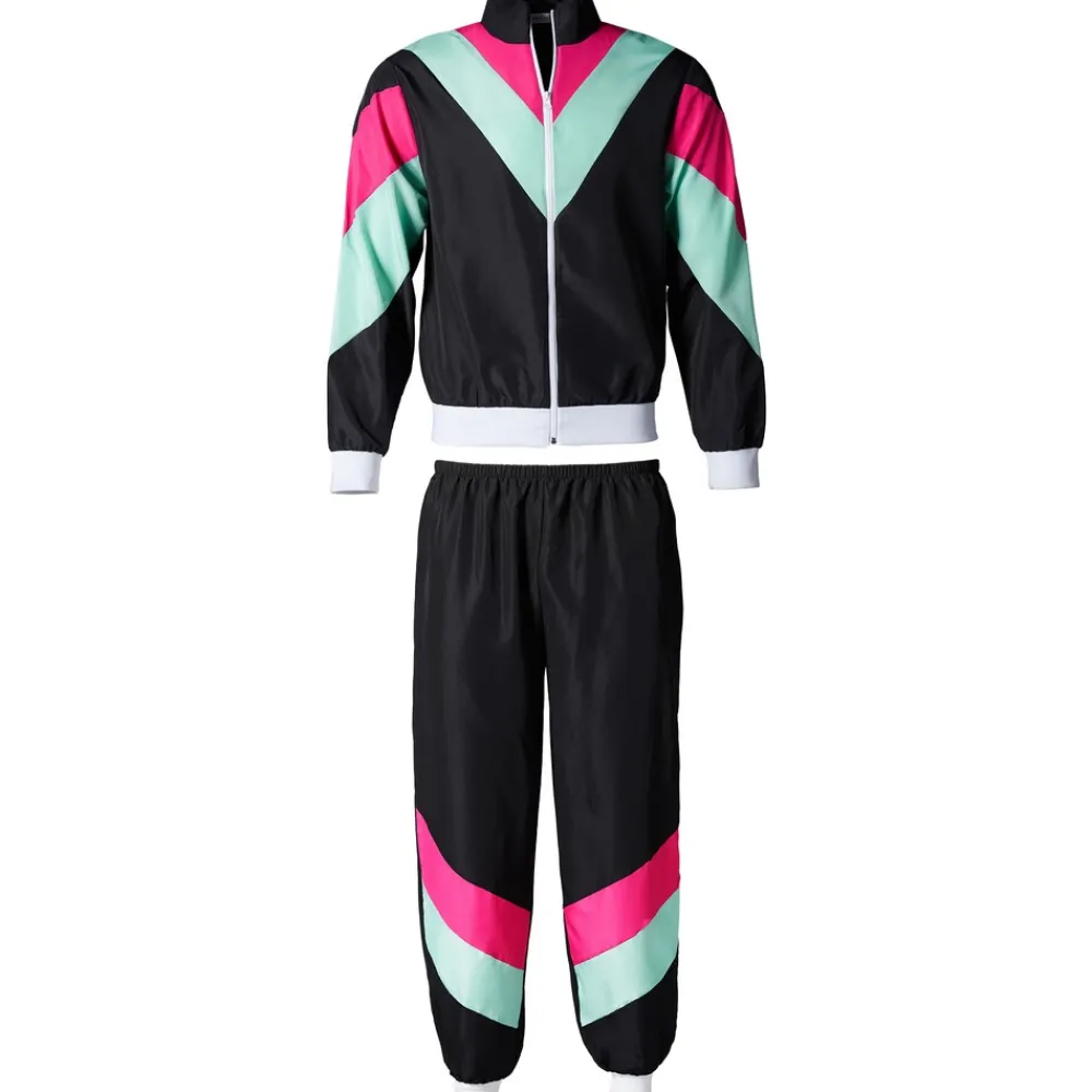 TecTake ® Herrenkostüm Retro 80er 90er Jahre Jogginganzug schwarz,S Best