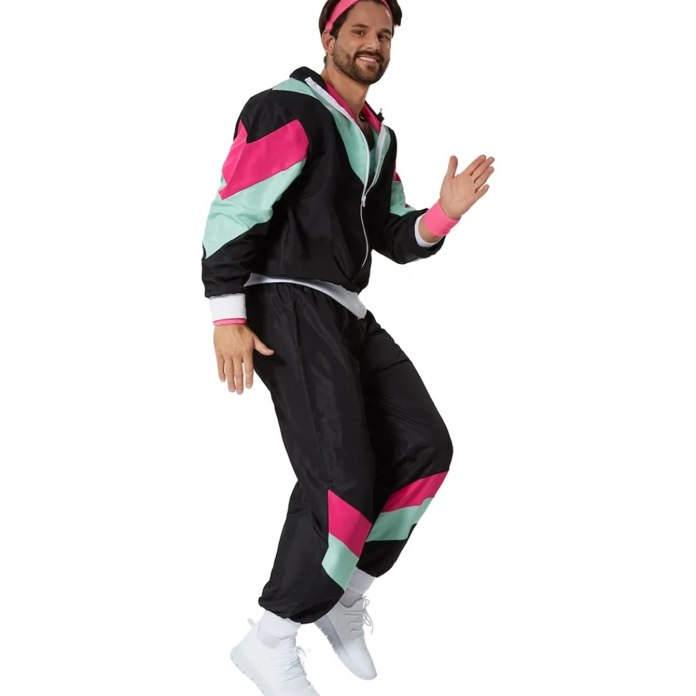 TecTake ® Herrenkostüm Retro 80er 90er Jahre Jogginganzug schwarz,S Best