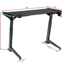 TecTake ® Höhenverstellbarer Schreibtisch, elektrisch, Tischplatte in Carbon-Optik mit LED-Zierleisten, 1300 x 672 x 720 - 1210 mm New