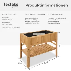 TecTake ® Hochbeet, aus Holz, mit Ablage, Füllmenge 130 l, 119 x 57 x 90 cm Outlet