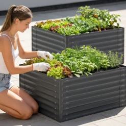 TecTake ® Hochbeet, aus verzinktem Stahl, stabil, sicher, witterungsbeständig, mit offenem Boden und abgerundeten Kanten Discount