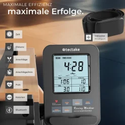 TecTake ® Holzrudergerät, aus massiver Buche, klappbar, 6-fach verstellbare Pedale, mit LCD-Anzeige, flexibler Handyhalterung und Bluetooth Hot
