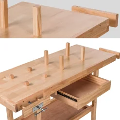 ® Holzwerkbank, mit 2 Schraubstöcken, 4 Stirnhölzer und 4 Bankhaken, 117 x 47,5 x 83 cm ^ TecTake Outlet