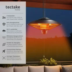 TecTake ® Infrarotheizstrahler, 2 Leistungsstufen, 1250 und 2500 W, Aluminiumgehäuse, einfache Montage, 58 x 58 x 32 cm Hot