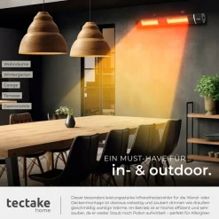 TecTake ® Infrarotheizstrahler , 3 Leistungsstufen, 1000, 2000 und 3000 W, Aluminiumgehäuse, neigbar, einfache Montage, 95 x 11 x 10,5 cm