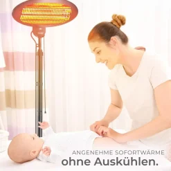 ® Infrarotheizstrahler, 3 Leistungsstufen, 650, 1300 und 2000 W, höhenverstellbar und neigbar, Wandmontage möglich, 50 x 50 x 136 - 213 cm ^ TecTake Discount