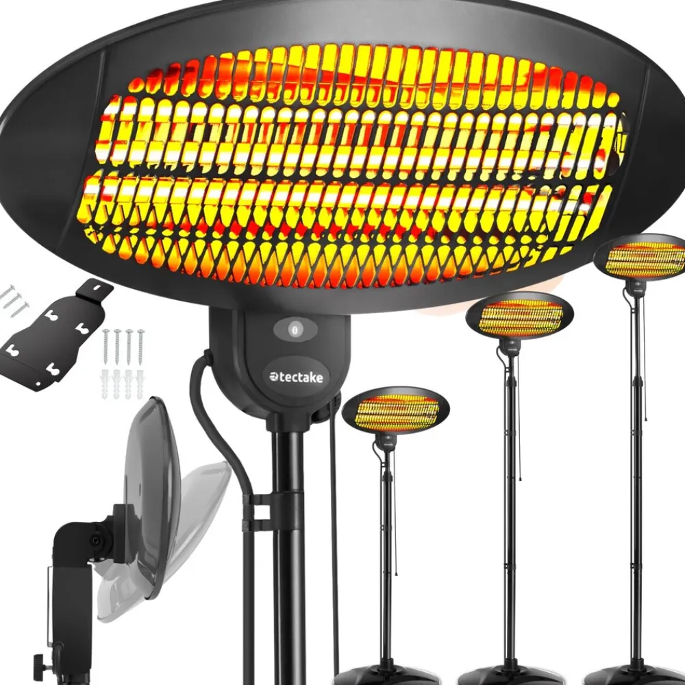 ® Infrarotheizstrahler, 3 Leistungsstufen, 650, 1300 und 2000 W, höhenverstellbar und neigbar, Wandmontage möglich, 50 x 50 x 136 - 213 cm ^ TecTake Discount
