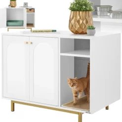 TecTake ® Katzenschrank, seitlicher Eingang, hohe Beine, kleines Staufach, inklusive Kratzmatte, 80 x 52 x 61,5 cm Outlet