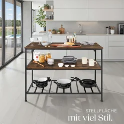 TecTake ® Küchenregal, Industrial Style, 2 Ablagen und Gitterablage, 120 x 60 x 90,5 cm Industrial Holz dunkel, rustikal Discount