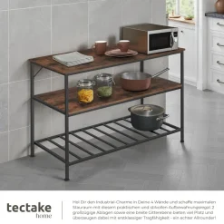 TecTake ® Küchenregal, Industrial Style, 2 Ablagen und Gitterablage, 120 x 60 x 90,5 cm Industrial Holz dunkel, rustikal Discount