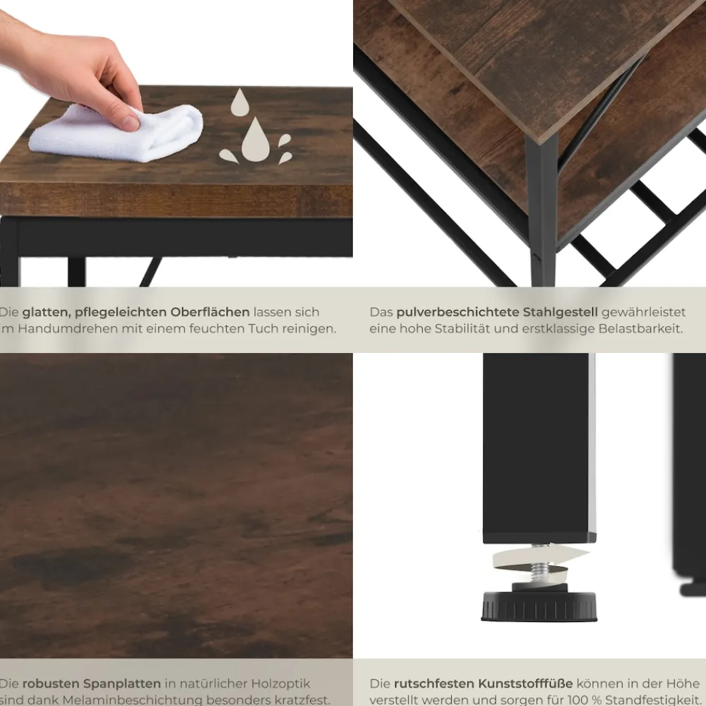 TecTake ® Küchenregal, Industrial Style, 2 Ablagen und Gitterablage, 120 x 60 x 90,5 cm Industrial Holz dunkel, rustikal Discount