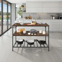 TecTake ® Küchenregal, Industrial Style, 2 Ablagen und Gitterablage, 120 x 60 x 90,5 cm Industrial Holz dunkel, rustikal Discount
