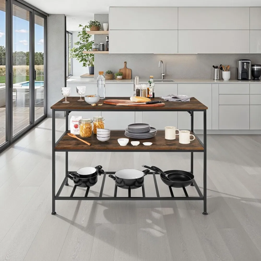 TecTake ® Küchenregal, Industrial Style, 2 Ablagen und Gitterablage, 120 x 60 x 90,5 cm Industrial Holz dunkel, rustikal Discount