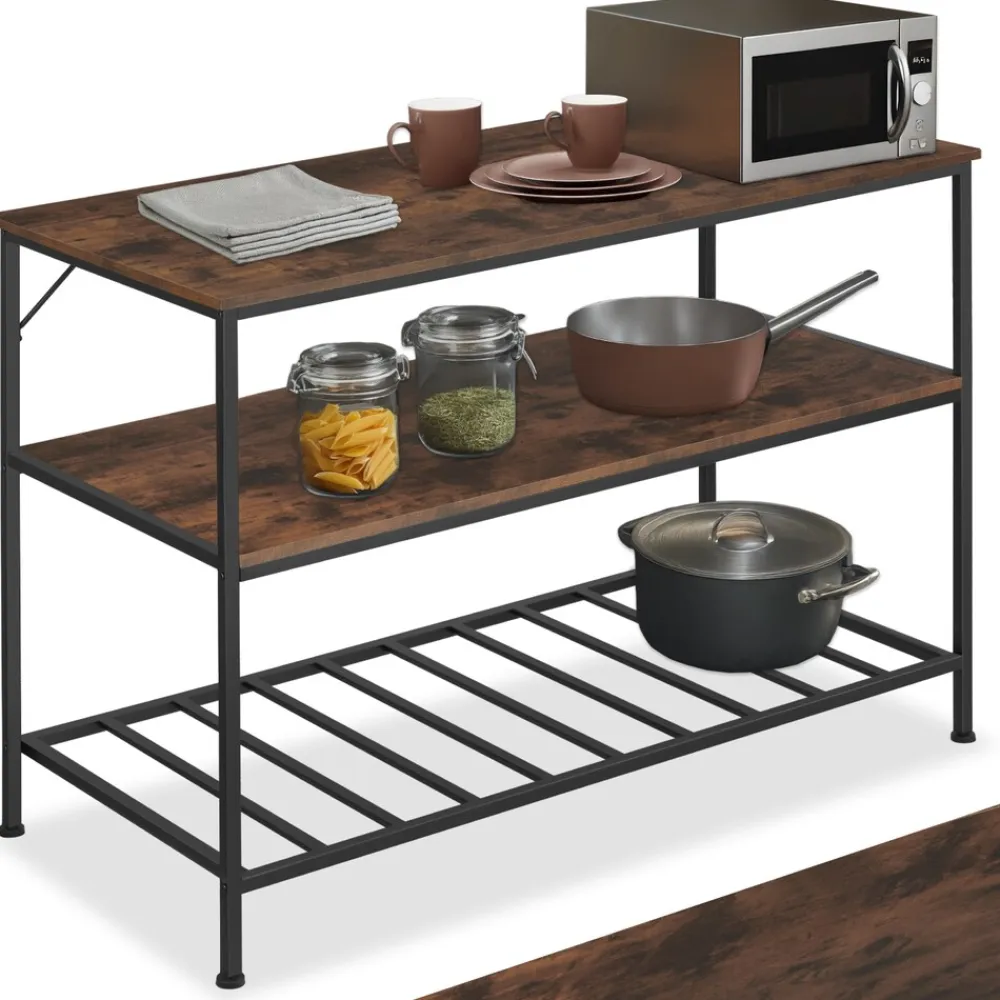TecTake ® Küchenregal, Industrial Style, 2 Ablagen und Gitterablage, 120 x 60 x 90,5 cm Industrial Holz dunkel, rustikal Discount