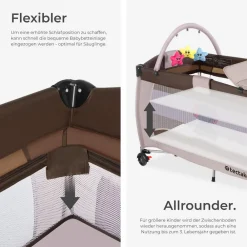 ® Kinder Reisebett, klappbar und höhenverstellbar, 2 Rollen mit Bremsen, inklusive Tragetasche, 132 x 75 x 104 cm ^ TecTake