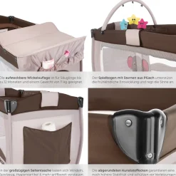 ® Kinder Reisebett, klappbar und höhenverstellbar, 2 Rollen mit Bremsen, inklusive Tragetasche, 132 x 75 x 104 cm ^ TecTake